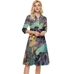 Ai Generated Flowers Trees Forest Mystical Forest Pattern Classy Knee Length Dress by Ravend