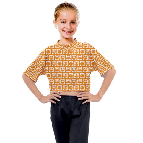 Yellow And White Owl Pattern Kids Mock Neck Tee by GardenOfOphir