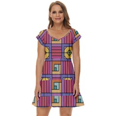 Pattern Geometric Colorful Lines Shapes Short Sleeve Tiered Mini Dress by Jancukart