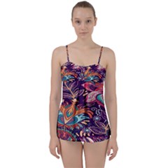 Ornamental Patterns Abstract Flower Pattern Purple Babydoll Tankini Set by Jancukart