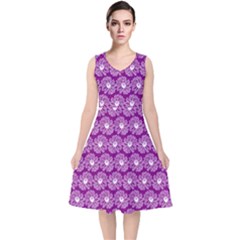 Gerbera Daisy Vector Tile Pattern V-neck Midi Sleeveless Dress  by GardenOfOphir