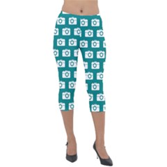 Modern Chic Vector Camera Illustration Pattern Lightweight Velour Capri Leggings  by GardenOfOphir