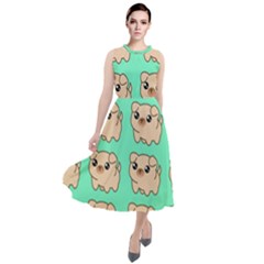 Puppy Pattern Dog Pet Round Neck Boho Dress by Jancukart