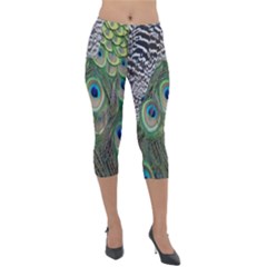 Peacock Bird Feather Colourful Lightweight Velour Capri Leggings  by Jancukart