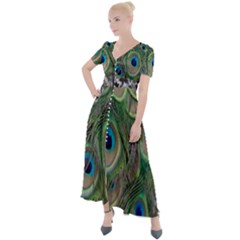 Peacock Bird Feather Colourful Button Up Short Sleeve Maxi Dress by Jancukart