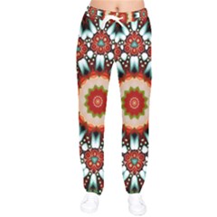 Kaleidoscope Floral Pattern Rosette Women Velvet Drawstring Pants by Jancukart