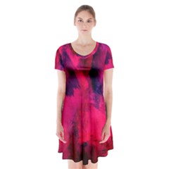 Background-03 Short Sleeve V-neck Flare Dress by nateshop