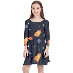 Cosmos Kids  Quarter Sleeve Skater Dress by nateshop