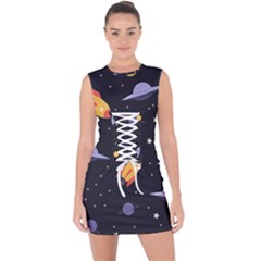 Cosmos Lace Up Front Bodycon Dress by nateshop