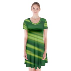 Green-01 Short Sleeve V-neck Flare Dress by nateshop