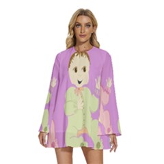 Happy 02 Round Neck Long Sleeve Bohemian Style Chiffon Mini Dress by nateshop