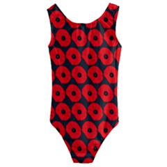 Charcoal And Red Peony Flower Pattern Kids  Cut-out Back One Piece Swimsuit by GardenOfOphir