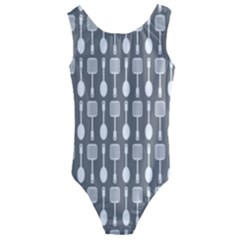 Gray And White Kitchen Utensils Pattern Kids  Cut-out Back One Piece Swimsuit by GardenOfOphir