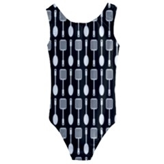 Black And White Spatula Spoon Pattern Kids  Cut-out Back One Piece Swimsuit by GardenOfOphir