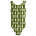 Olive Green Spatula Spoon Pattern Kids  Cut-Out Back One Piece Swimsuit View1