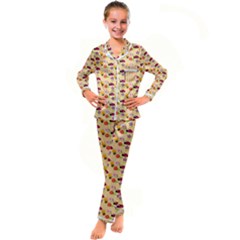 Colorful Ladybug Bess And Flowers Pattern Kid s Satin Long Sleeve Pajamas Set by GardenOfOphir