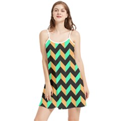 Modern Retro Chevron Patchwork Pattern Summer Frill Dress by GardenOfOphir