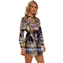 Skull With Flowers - Day Of The Dead Womens Long Sleeve Shirt Dress View3