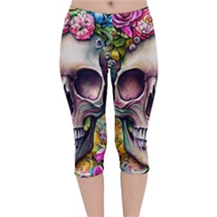 Skull And Bones Retro Velvet Capri Leggings  by GardenOfOphir