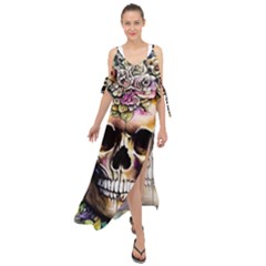 Skeleton Skull Cottagecore Maxi Chiffon Cover Up Dress by GardenOfOphir