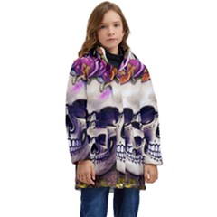 Cute Skulls And Bones Kid s Hooded Longline Puffer Jacket by GardenOfOphir