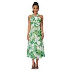 Leaves-37 Sleeveless Cross Front Cocktail Midi Chiffon Dress by nateshop