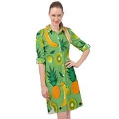 Fruit Tropical Pattern Design Art Long Sleeve Mini Shirt Dress by danenraven