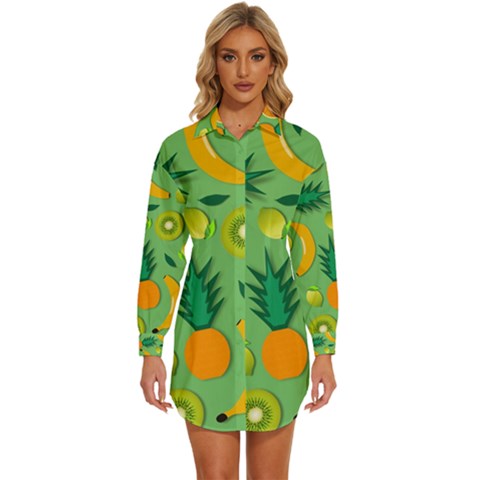 Fruit Tropical Pattern Design Art Womens Long Sleeve Shirt Dress by danenraven