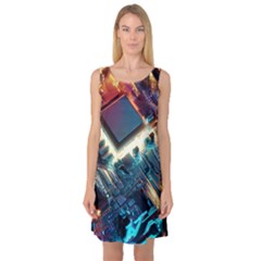 Ai Generated Motherboard City Technology Tech Cpu Sleeveless Satin Nightdress by Jancukart