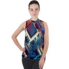 Ai Generated Motherboard City Technology Tech Cpu Mock Neck Chiffon Sleeveless Top by Jancukart