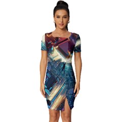 Ai Generated Motherboard City Technology Tech Cpu Fitted Knot Split End Bodycon Dress by Jancukart