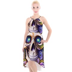 Gothic Cute Skull Floral High-low Halter Chiffon Dress  by GardenOfOphir