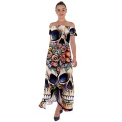 Skull Dead Off Shoulder Open Front Chiffon Dress by GardenOfOphir