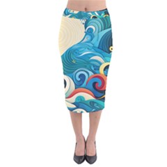 Waves Ocean Sea Abstract Whimsical (2) Velvet Midi Pencil Skirt by Jancukart