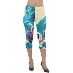 Waves Ocean Sea Abstract Whimsical (2) Lightweight Velour Capri Leggings  by Jancukart