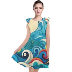 Waves Ocean Sea Abstract Whimsical (2) Tie Up Tunic Dress by Jancukart