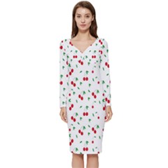 Cherries Long Sleeve V-neck Bodycon Dress  by nateshop