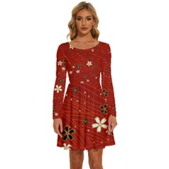 Flowers-106 Long Sleeve Wide Neck Velvet Dress by nateshop