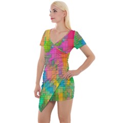 Pixel-79 Short Sleeve Asymmetric Mini Dress