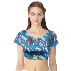 Medicine Pattern Short Sleeve Crop Top by SychEva