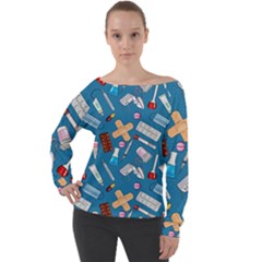 Medicine Pattern Off Shoulder Long Sleeve Velour Top by SychEva