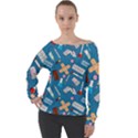 Medicine Pattern Off Shoulder Long Sleeve Velour Top View1