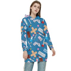 Medicine Pattern Women s Long Oversized Pullover Hoodie by SychEva