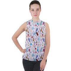 Medical Mock Neck Chiffon Sleeveless Top by SychEva