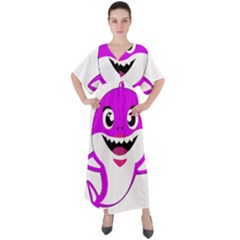 Purple Shark Fish V-neck Boho Style Maxi Dress by Semog4