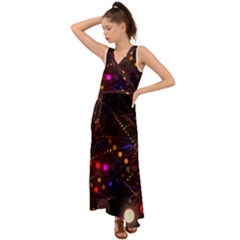 Abstract Light Star Design Laser Light Emitting Diode V-neck Chiffon Maxi Dress by Semog4