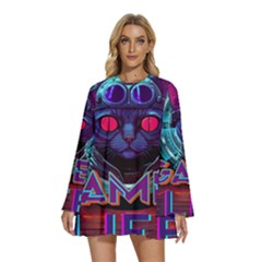 Gamer Life Round Neck Long Sleeve Bohemian Style Chiffon Mini Dress by minxprints