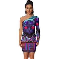 Gamer Life Long Sleeve One Shoulder Mini Dress by minxprints