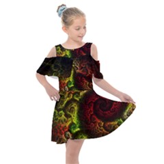 Green And Red Lights Wallpaper Fractal Digital Art Artwork Kids  Shoulder Cutout Chiffon Dress by Semog4