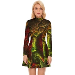 Green And Red Lights Wallpaper Fractal Digital Art Artwork Long Sleeve Velour Longline Dress by Semog4